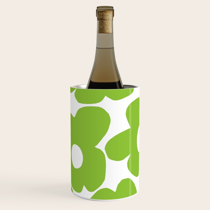 Large Summer Green Retro Flowers White Background Fresh Mood #decor #society6 #buyart Wine Chiller Gallery Image 2
