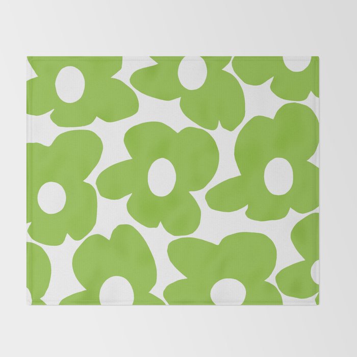 Large Summer Green Retro Flowers White Background Fresh Mood #decor #society6 #buyart Throw Blanket Gallery Image 2