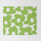 Large Summer Green Retro Flowers White Background Fresh Mood #decor #society6 #buyart Throw Blanket Gallery Image 2