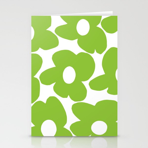 Large Summer Green Retro Flowers White Background Fresh Mood #decor #society6 #buyart Stationery Card Gallery Image 1