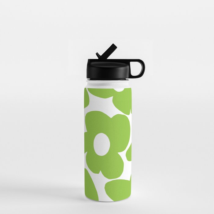 Large Summer Green Retro Flowers White Background Fresh Mood #decor #society6 #buyart Water Bottle Gallery Image 1