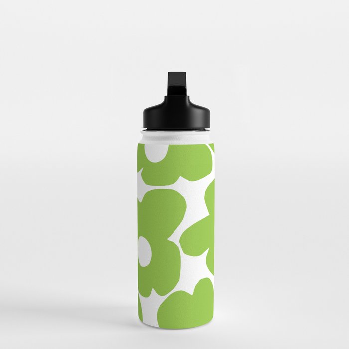 Large Summer Green Retro Flowers White Background Fresh Mood #decor #society6 #buyart Water Bottle Gallery Image 3