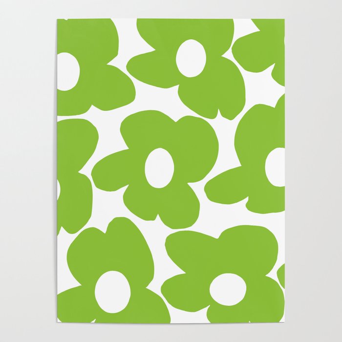 Large Summer Green Retro Flowers White Background Fresh Mood #decor #society6 #buyart Poster Gallery Image 4
