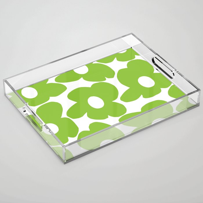 Large Summer Green Retro Flowers White Background Fresh Mood #decor #society6 #buyart Acrylic Tray Gallery Image 1