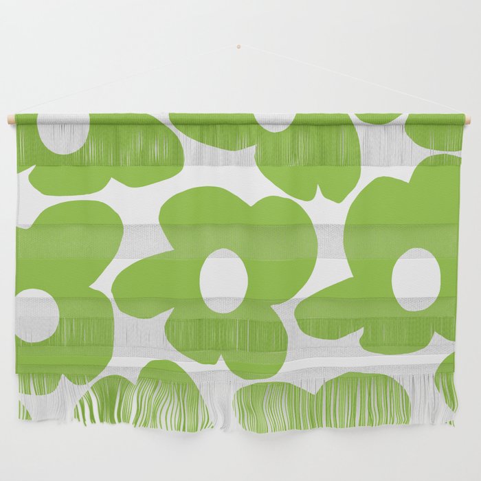 Large Summer Green Retro Flowers White Background Fresh Mood #decor #society6 #buyart Wall Hanging Gallery Image 1