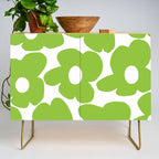 Large Summer Green Retro Flowers White Background Fresh Mood #decor #society6 #buyart Credenza Gallery Image 1