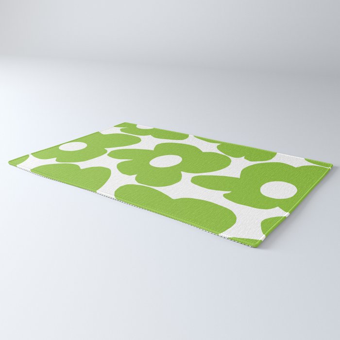 Large Summer Green Retro Flowers White Background Fresh Mood #decor #society6 #buyart Rug Gallery Image 3
