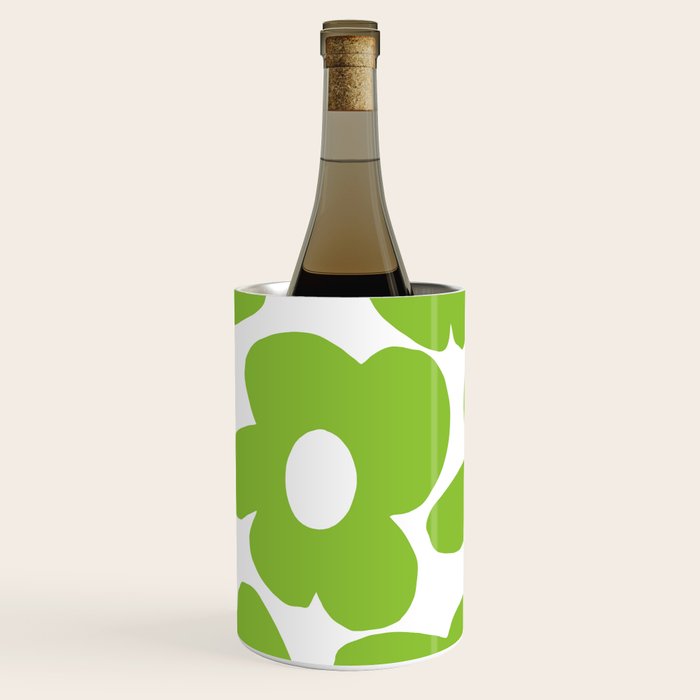 Large Summer Green Retro Flowers White Background Fresh Mood #decor #society6 #buyart Wine Chiller Gallery Image 1