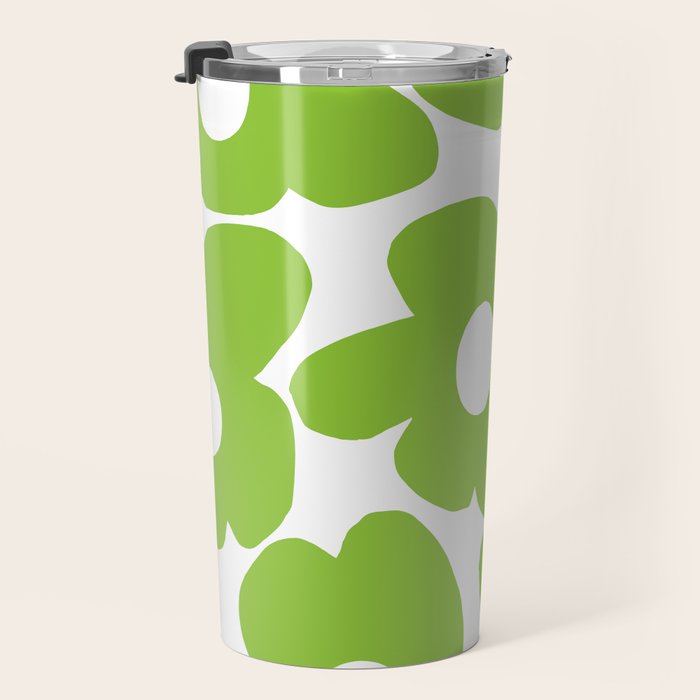 Large Summer Green Retro Flowers White Background Fresh Mood #decor #society6 #buyart Travel Mug Gallery Image 3