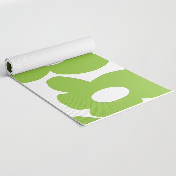 Large Summer Green Retro Flowers White Background Fresh Mood #decor #society6 #buyart Yoga Mat Gallery Image 2