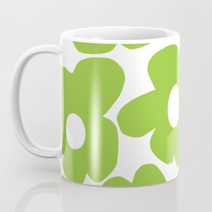 Large Summer Green Retro Flowers White Background Fresh Mood #decor #society6 #buyart Coffee Mug Gallery Image 3