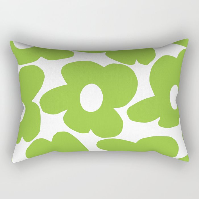 Large Summer Green Retro Flowers White Background Fresh Mood #decor #society6 #buyart Rectangular Pillow Gallery Image 2