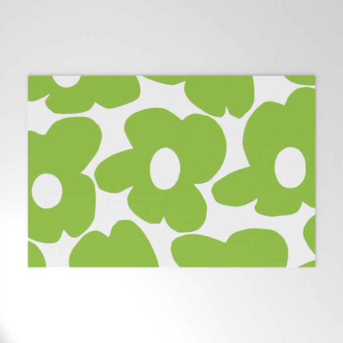 Large Summer Green Retro Flowers White Background Fresh Mood #decor #society6 #buyart Welcome Mat Gallery Image 1