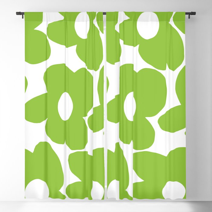 Large Summer Green Retro Flowers White Background Fresh Mood #decor #society6 #buyart Window Curtain Gallery Image 5