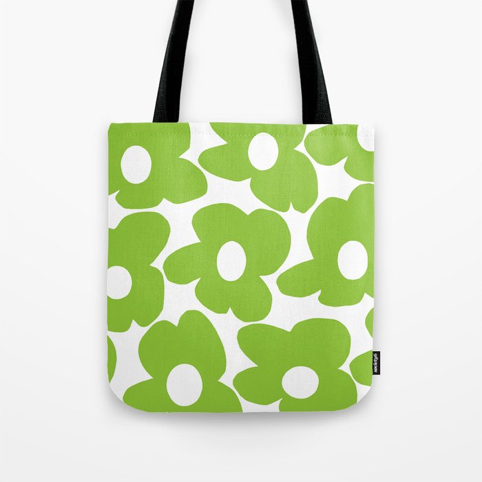 Large Summer Green Retro Flowers White Background Fresh Mood #decor #society6 #buyart Tote Bag Gallery Image 1