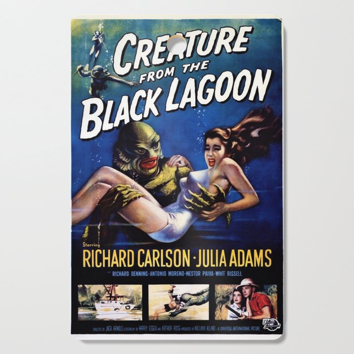 Vintage Creature from the Black Lagoon horror movie lobby theatrical poster card No. 1 blue Cutting Board Gallery Image 1