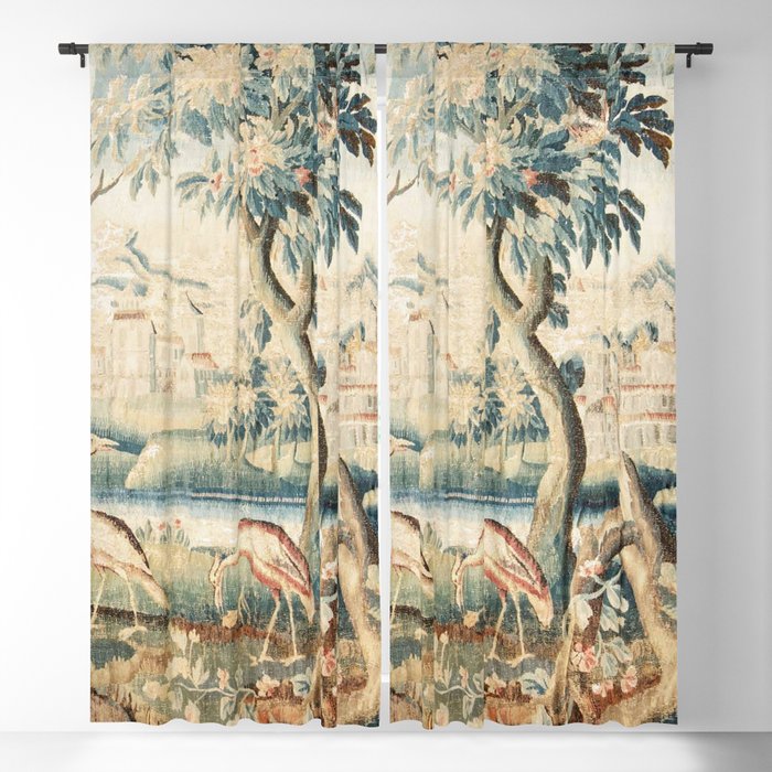 Antique 18th Century French Chateau Bird Garden Verdure Tapestry Window Curtain Gallery Image 5