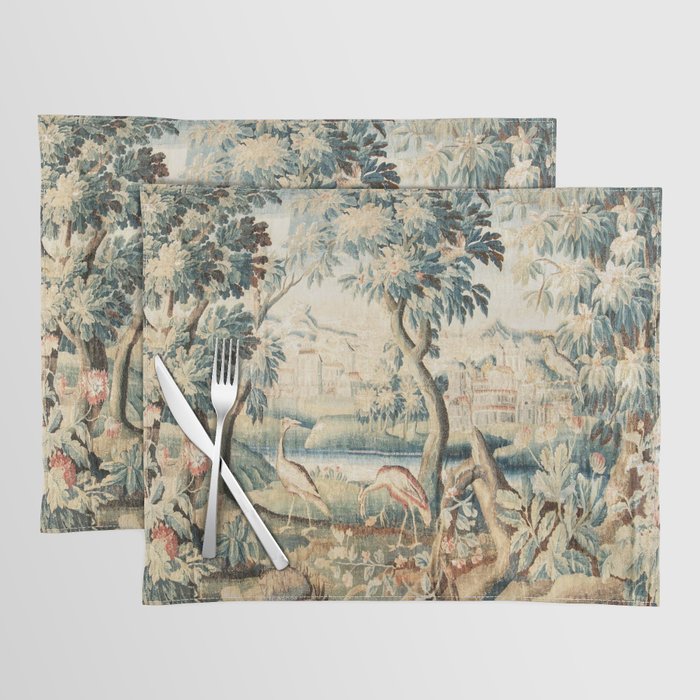 Antique 18th Century French Chateau Bird Garden Verdure Tapestry Placemat Gallery Image 1