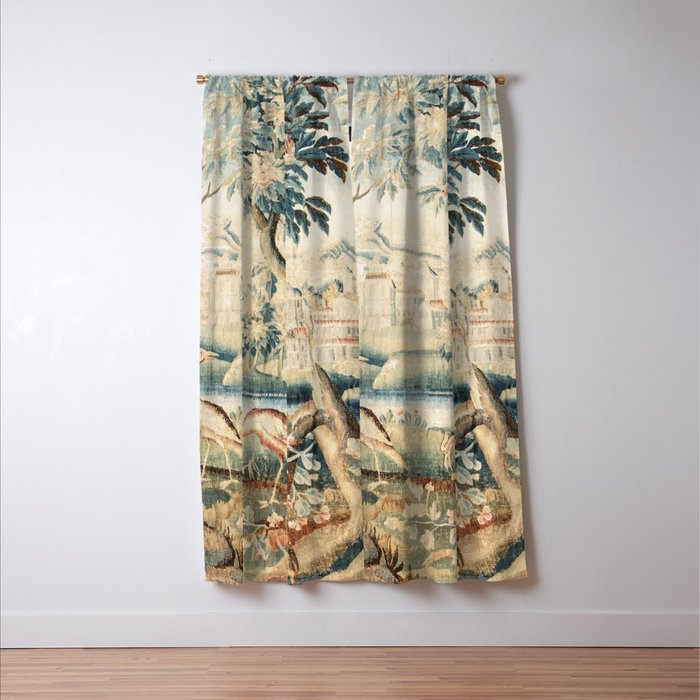 Antique 18th Century French Chateau Bird Garden Verdure Tapestry Window Curtain Gallery Image 3