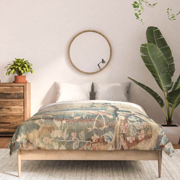 Antique 18th Century French Chateau Bird Garden Verdure Tapestry Comforter Gallery Image 3