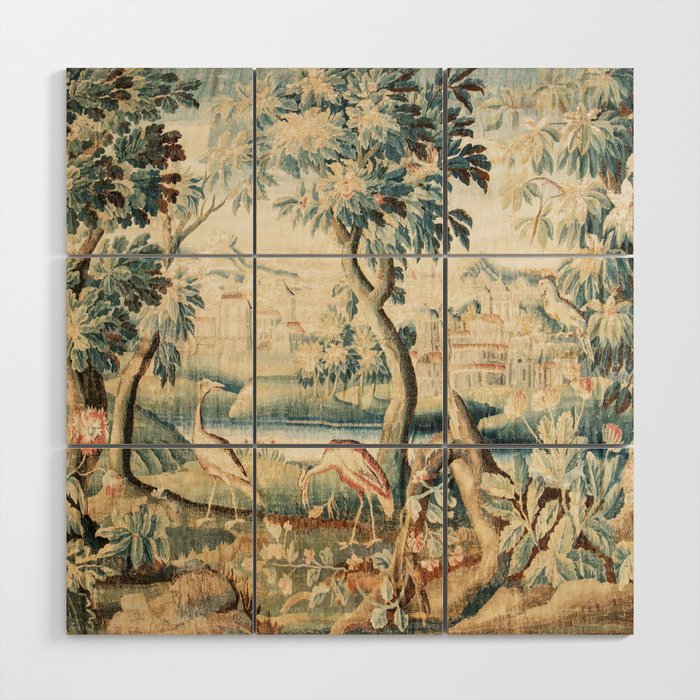 Antique 18th Century French Chateau Bird Garden Verdure Tapestry Wood Wall Art Gallery Image 1