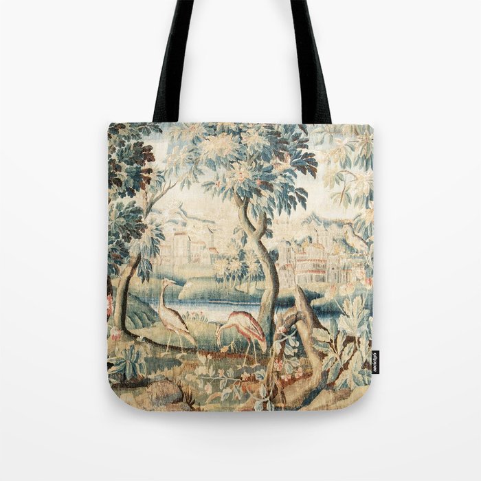 Antique 18th Century French Chateau Bird Garden Verdure Tapestry Tote Bag Gallery Image 1