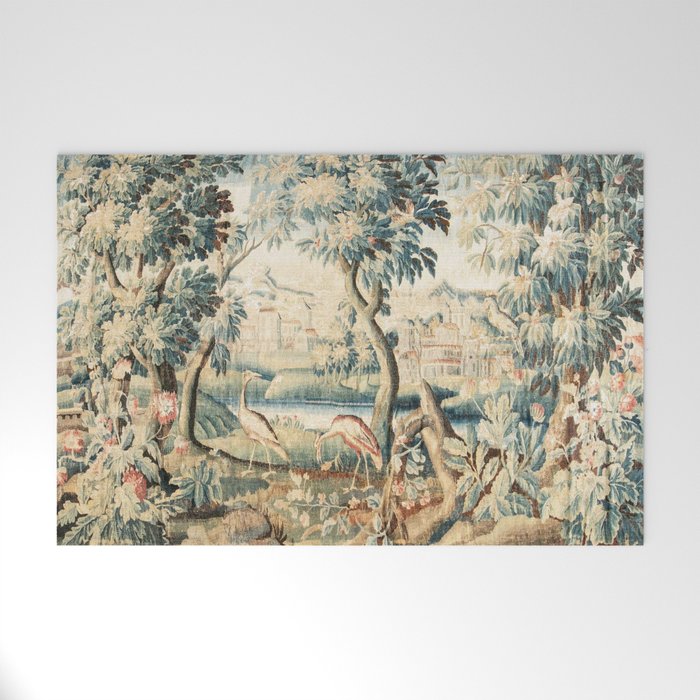 Antique 18th Century French Chateau Bird Garden Verdure Tapestry Welcome Mat Gallery Image 1