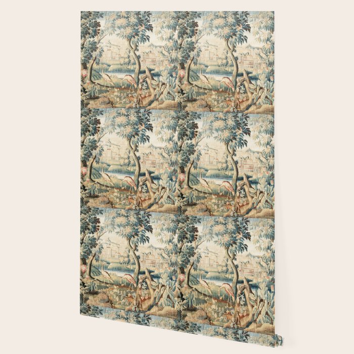 Antique 18th Century French Chateau Bird Garden Verdure Tapestry Wallpaper Gallery Image 2