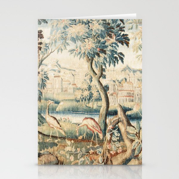 Antique 18th Century French Chateau Bird Garden Verdure Tapestry Stationery Card Gallery Image 2