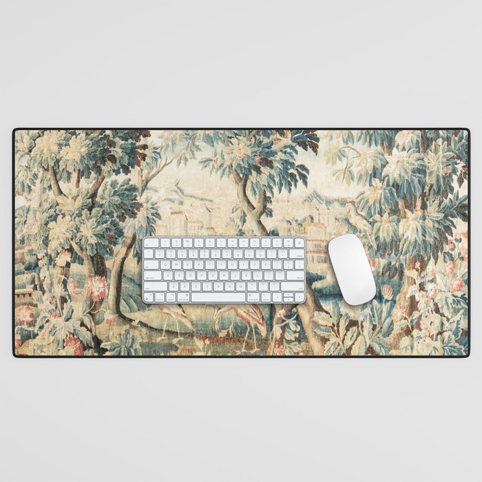 Antique 18th Century French Chateau Bird Garden Verdure Tapestry Desk Mat Gallery Image 1