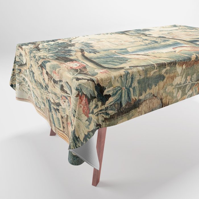 Antique 18th Century French Chateau Bird Garden Verdure Tapestry Tablecloth Gallery Image 1