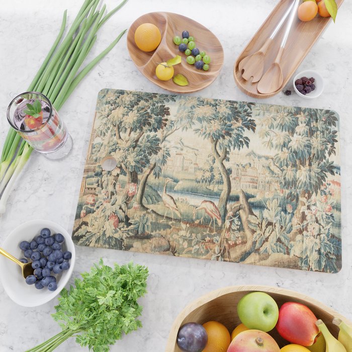 Antique 18th Century French Chateau Bird Garden Verdure Tapestry Cutting Board Gallery Image 2