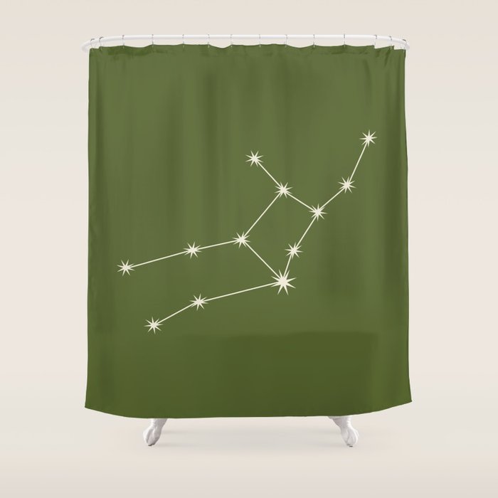 Virgo Zodiac Star Constellation Line Art Olive Green Shower Curtain Gallery Image 1