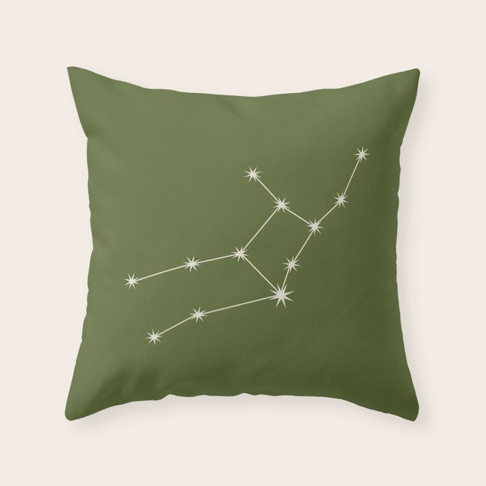 Virgo Zodiac Star Constellation Line Art Olive Green Throw Pillow Gallery Image 1