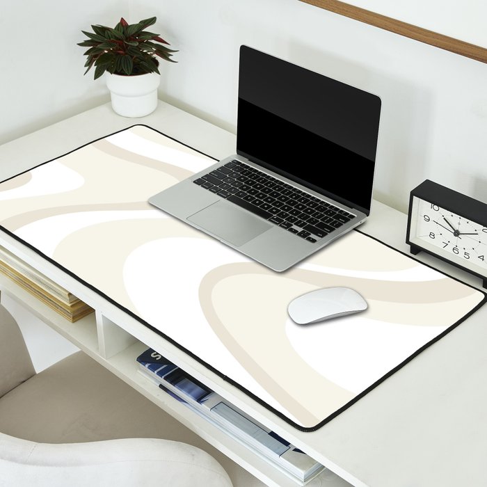 Cream Dream Light Liquid Swirl Abstract in Beige and White Desk Mat Gallery Image 2