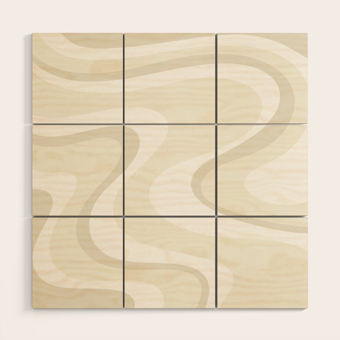 Cream Dream Light Liquid Swirl Abstract in Beige and White Wood Wall Art Gallery Image 1