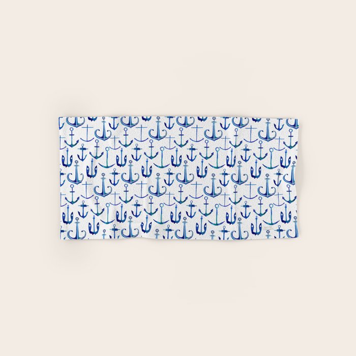 Anchors Away - Nautical Watercolor Anchors in Blue Bath Towel Gallery Image 1