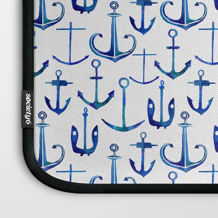Anchors Away - Nautical Watercolor Anchors in Blue Laptop Sleeve Gallery Image 3