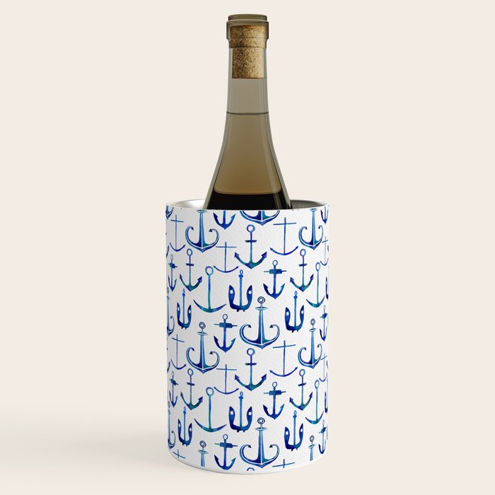 Anchors Away - Nautical Watercolor Anchors in Blue Wine Chiller Gallery Image 1