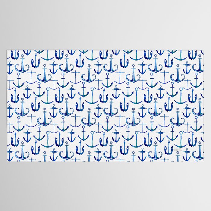 Anchors Away - Nautical Watercolor Anchors in Blue Tablecloth Gallery Image 2