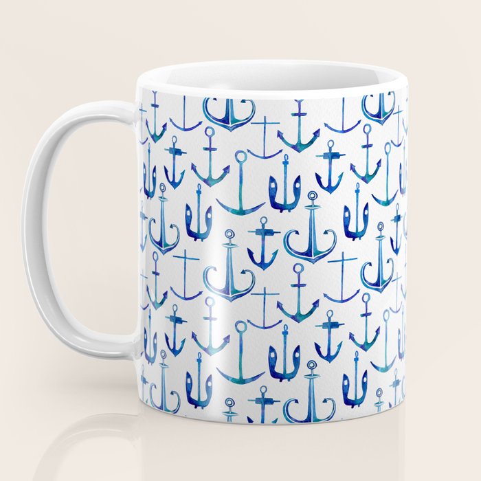 Anchors Away - Nautical Watercolor Anchors in Blue Coffee Mug Gallery Image 3