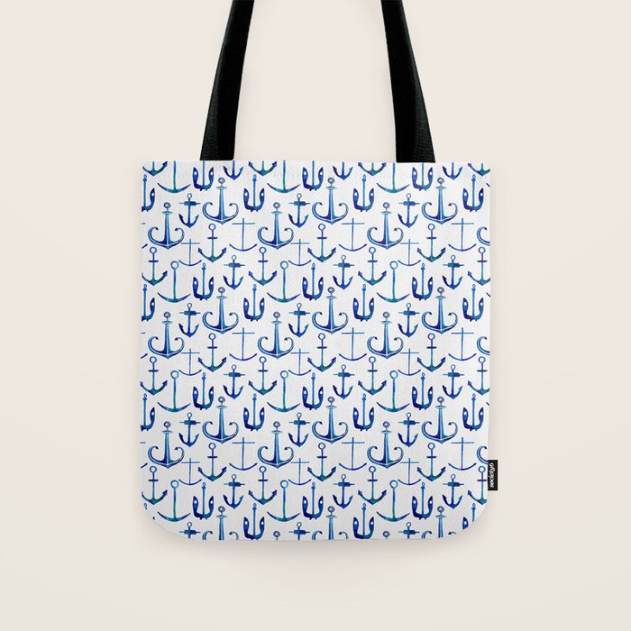 Anchors Away - Nautical Watercolor Anchors in Blue Tote Bag Gallery Image 1