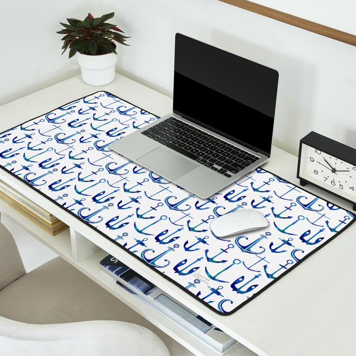 Anchors Away - Nautical Watercolor Anchors in Blue Desk Mat Gallery Image 2
