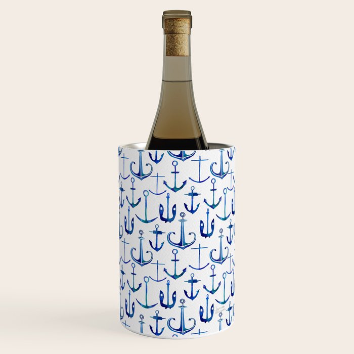 Anchors Away - Nautical Watercolor Anchors in Blue Wine Chiller Gallery Image 3
