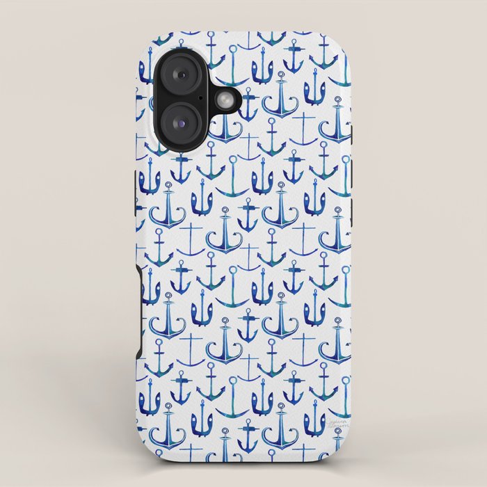 Anchors Away - Nautical Watercolor Anchors in Blue iPhone Case Gallery Image 1