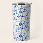 Anchors Away - Nautical Watercolor Anchors in Blue Travel Mug Gallery Image 1