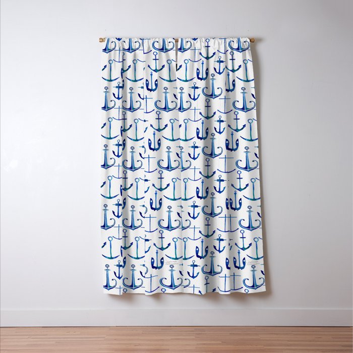 Anchors Away - Nautical Watercolor Anchors in Blue Window Curtain Gallery Image 3