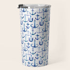 Anchors Away - Nautical Watercolor Anchors in Blue Travel Mug Gallery Image 3