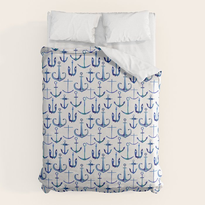 Anchors Away - Nautical Watercolor Anchors in Blue Duvet Cover Gallery Image 1