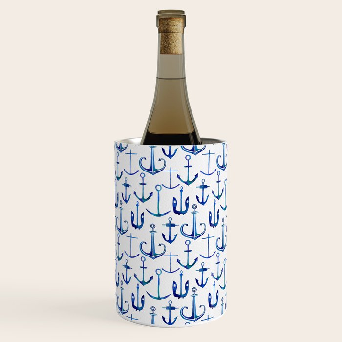 Anchors Away - Nautical Watercolor Anchors in Blue Wine Chiller Gallery Image 2